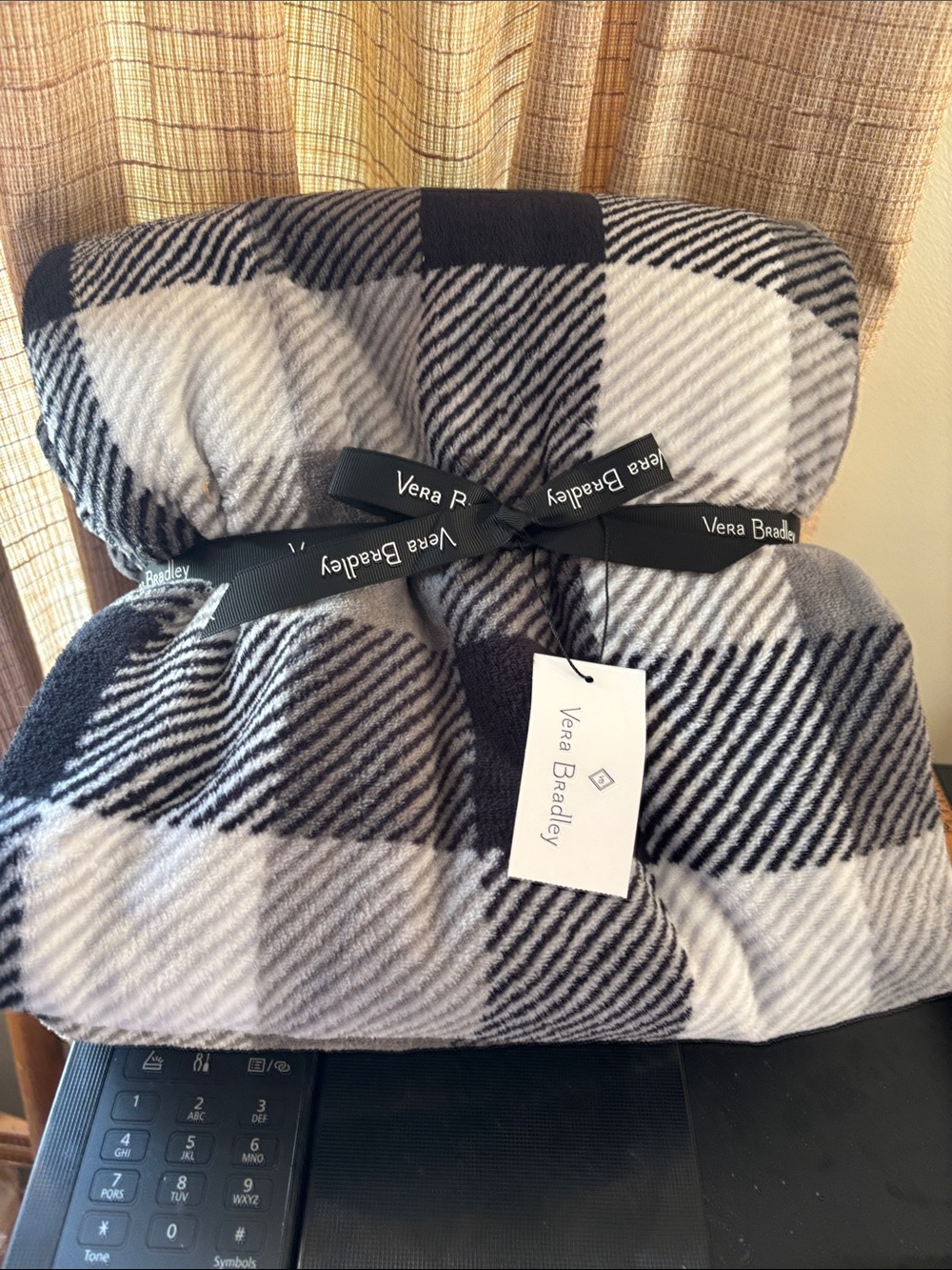 Vera Bradley Black & White Plaid Fleece Throw
